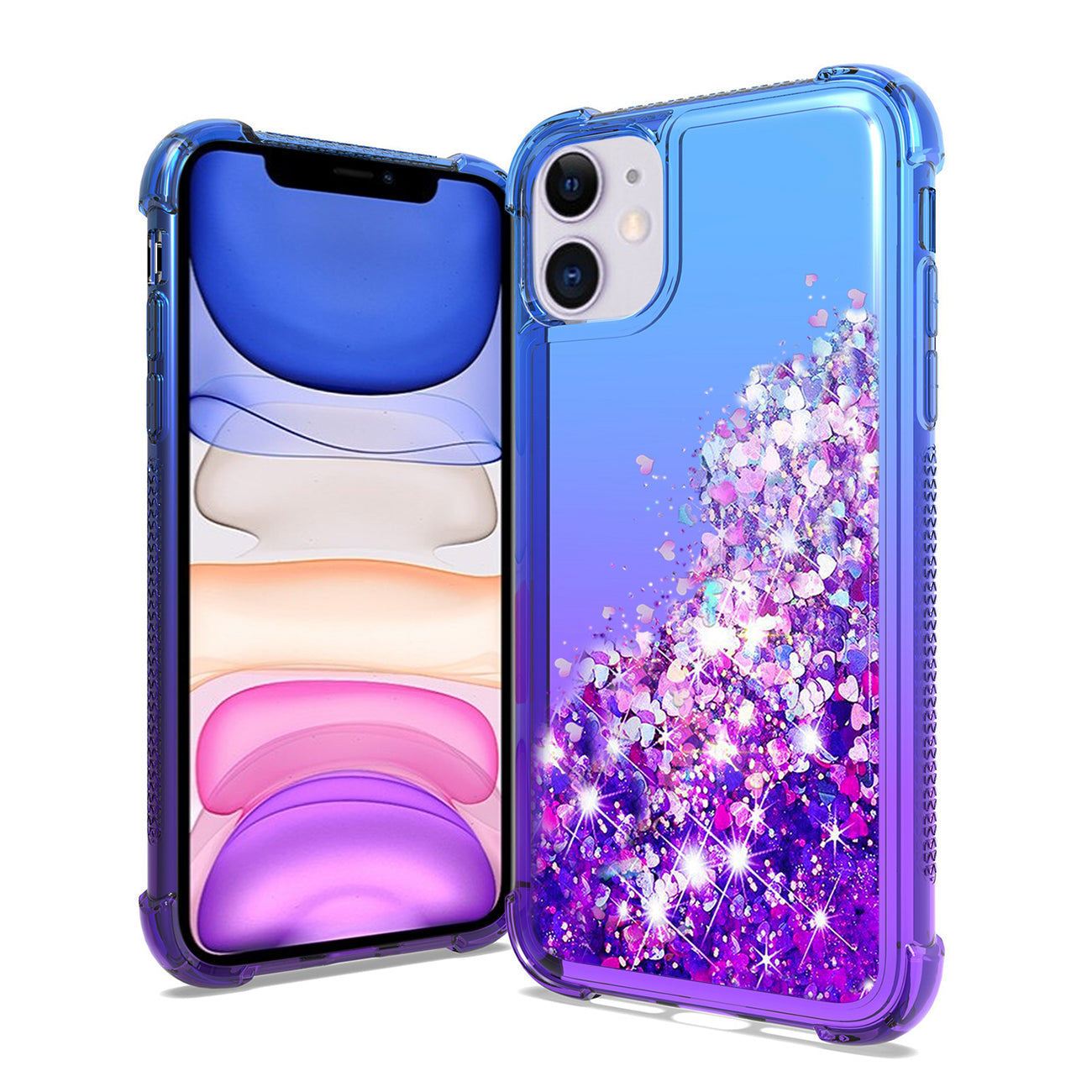 Shiny Flowing Glitter Liquid Bumper Case For APPLE IPHONE 11 In Blue